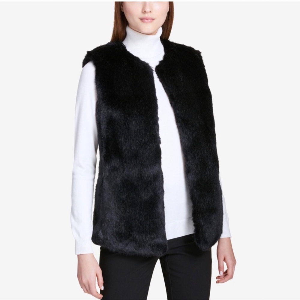 Calvin Klein Faux Fur Black Vest